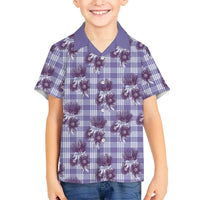 Purple Palaka Hawaii Family Matching Mermaid Dress and Hawaiian Shirt Hawaiian Lehua Blossoms