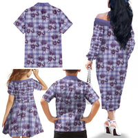 Purple Palaka Hawaii Family Matching Off The Shoulder Long Sleeve Dress and Hawaiian Shirt Hawaiian Lehua Blossoms