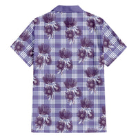 Purple Palaka Hawaii Family Matching Off The Shoulder Long Sleeve Dress and Hawaiian Shirt Hawaiian Lehua Blossoms