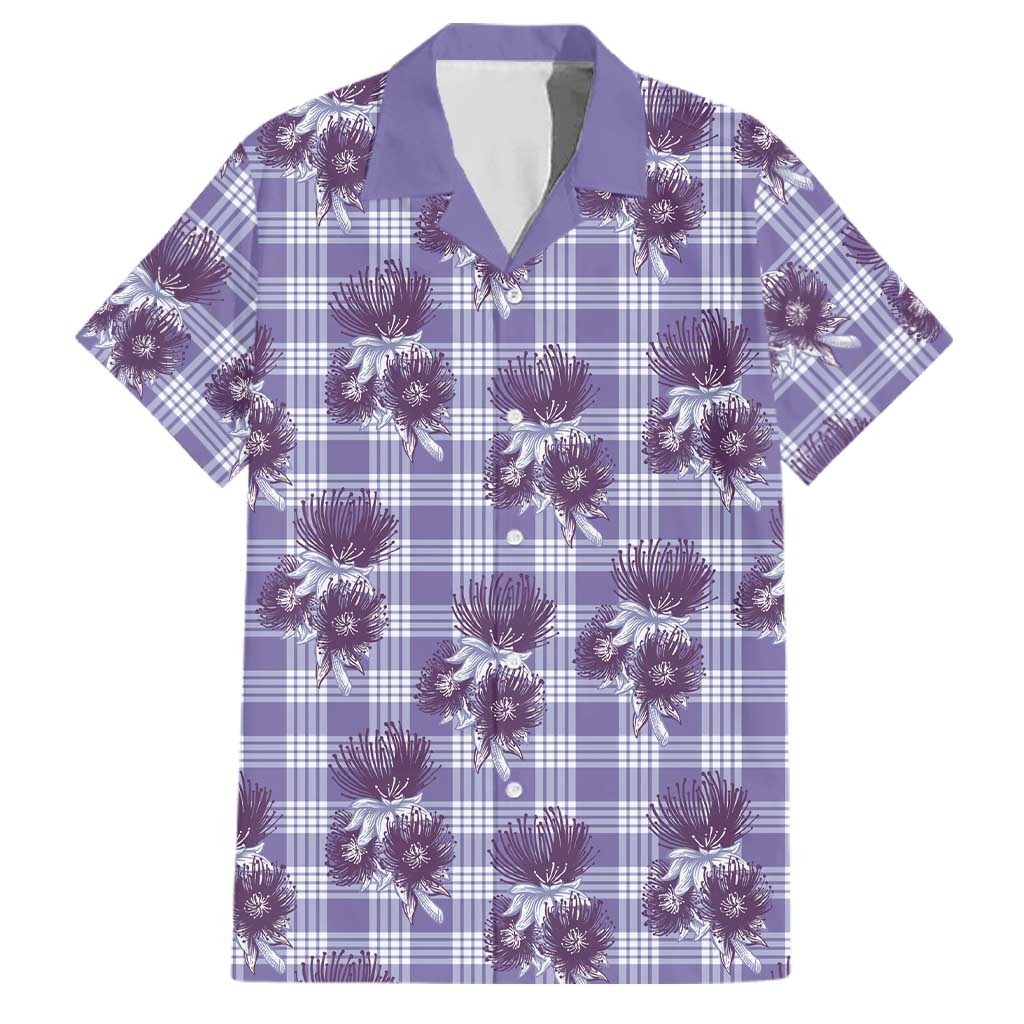 Purple Palaka Hawaii Family Matching Tank Maxi Dress and Hawaiian Shirt Hawaiian Lehua Blossoms