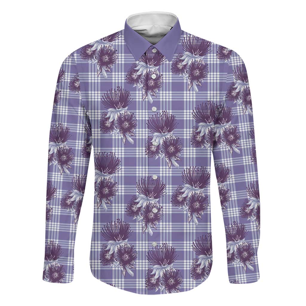 Purple Palaka Hawaii Family Matching Tank Maxi Dress and Hawaiian Shirt Hawaiian Lehua Blossoms