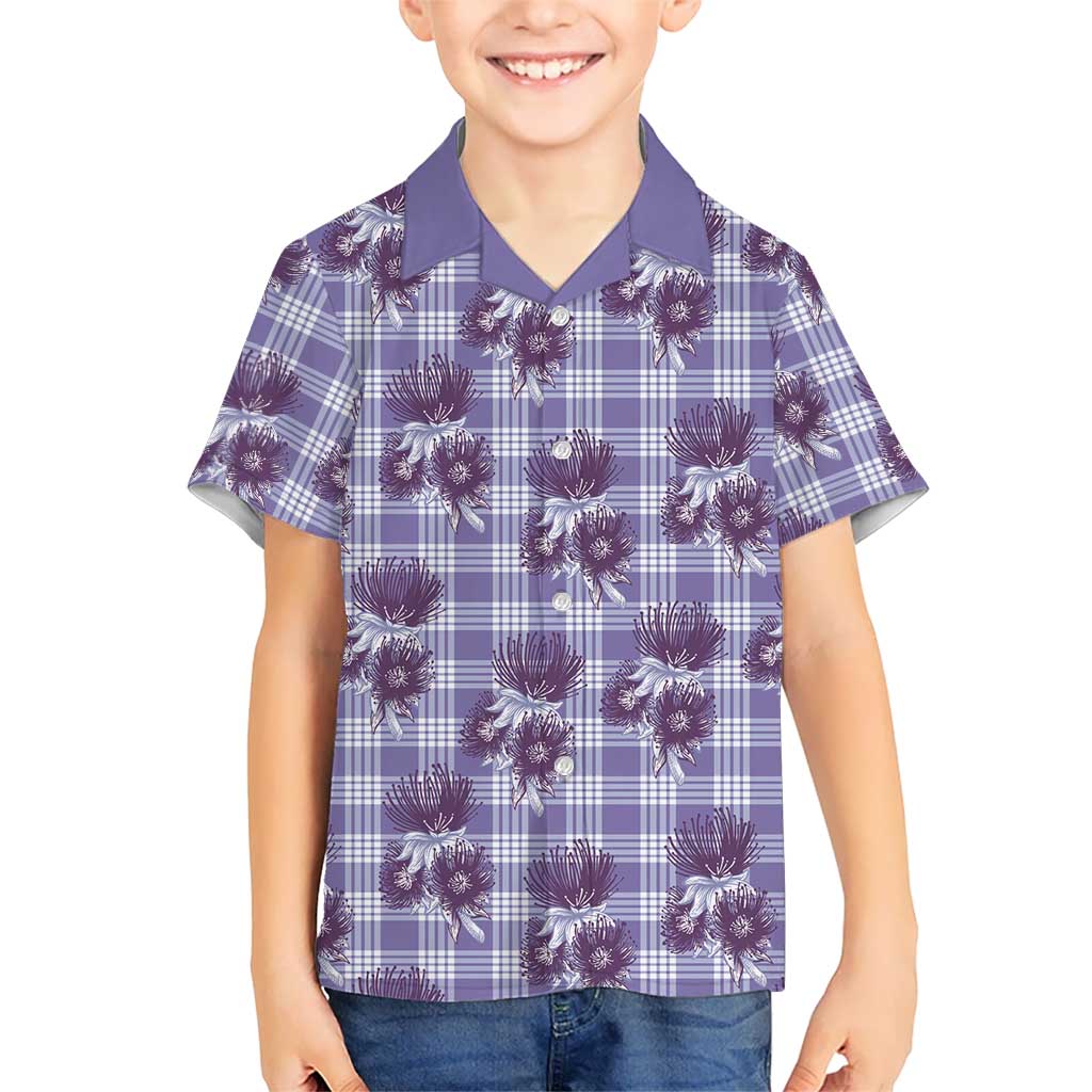 Purple Palaka Hawaii Family Matching Tank Maxi Dress and Hawaiian Shirt Hawaiian Lehua Blossoms