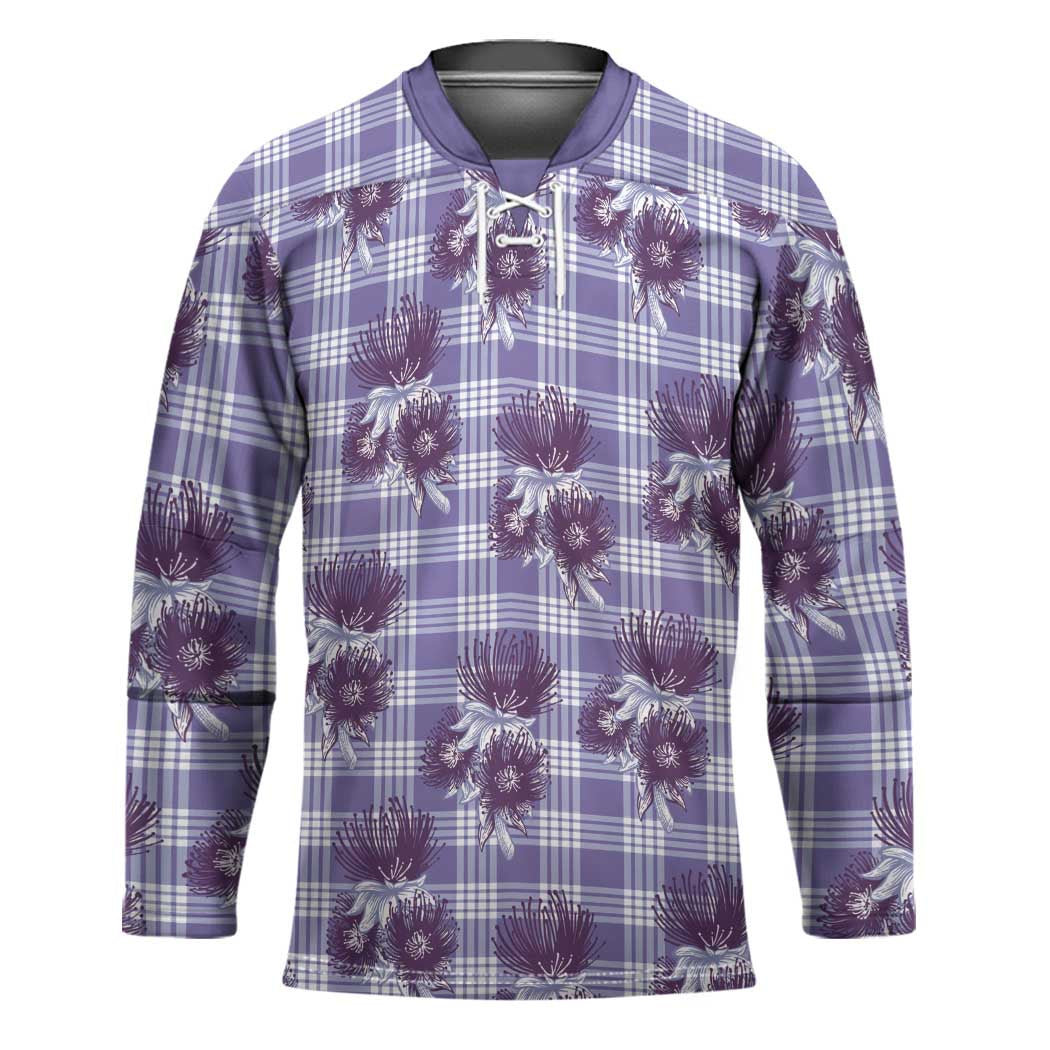 Purple Palaka Hawaii Hockey Jersey Hawaiian Lehua Blossoms LT05 Unisex Purple - Polynesian Pride