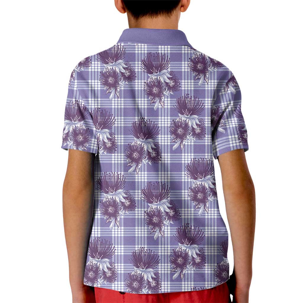 Purple Palaka Hawaii Kid Polo Shirt Hawaiian Lehua Blossoms LT05 - Polynesian Pride