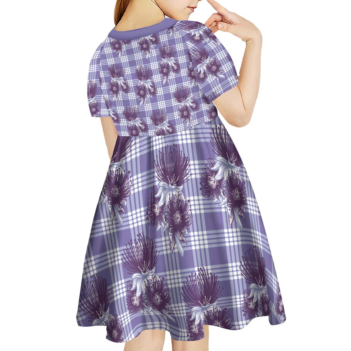 Purple Palaka Hawaii Kid Short Sleeve Dress Hawaiian Lehua Blossoms LT05 - Polynesian Pride