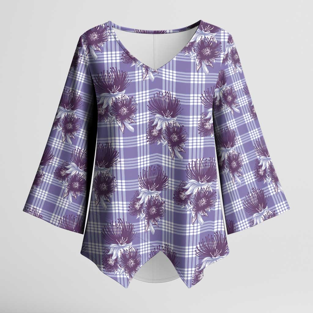 Purple Palaka Hawaii Kimono Sleeve Blouse Hawaiian Lehua Blossoms LT05 Female Purple - Polynesian Pride