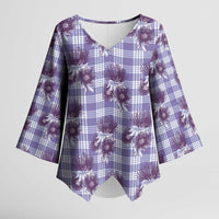 Purple Palaka Hawaii Kimono Sleeve Blouse Hawaiian Lehua Blossoms LT05 Female Purple - Polynesian Pride