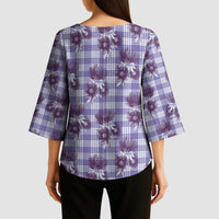 Purple Palaka Hawaii Kimono Sleeve Blouse Hawaiian Lehua Blossoms LT05 - Polynesian Pride