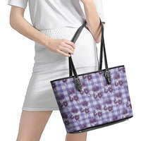 Purple Palaka Hawaii Leather Tote Bag Hawaiian Lehua Blossoms LT05 - Polynesian Pride