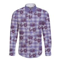 Purple Palaka Hawaii Long Sleeve Button Shirt Hawaiian Lehua Blossoms LT05 Unisex Purple - Polynesian Pride