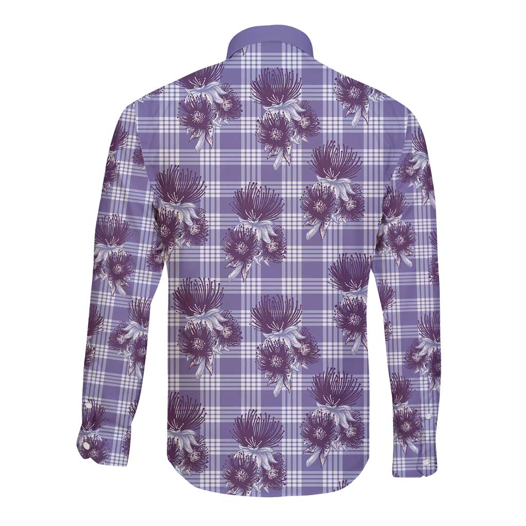 Purple Palaka Hawaii Long Sleeve Button Shirt Hawaiian Lehua Blossoms LT05 - Polynesian Pride