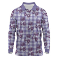 Purple Palaka Hawaii Long Sleeve Polo Shirt Hawaiian Lehua Blossoms