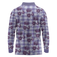 Purple Palaka Hawaii Long Sleeve Polo Shirt Hawaiian Lehua Blossoms