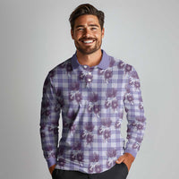 Purple Palaka Hawaii Long Sleeve Polo Shirt Hawaiian Lehua Blossoms