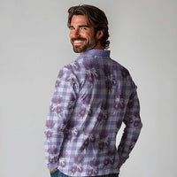 Purple Palaka Hawaii Long Sleeve Polo Shirt Hawaiian Lehua Blossoms