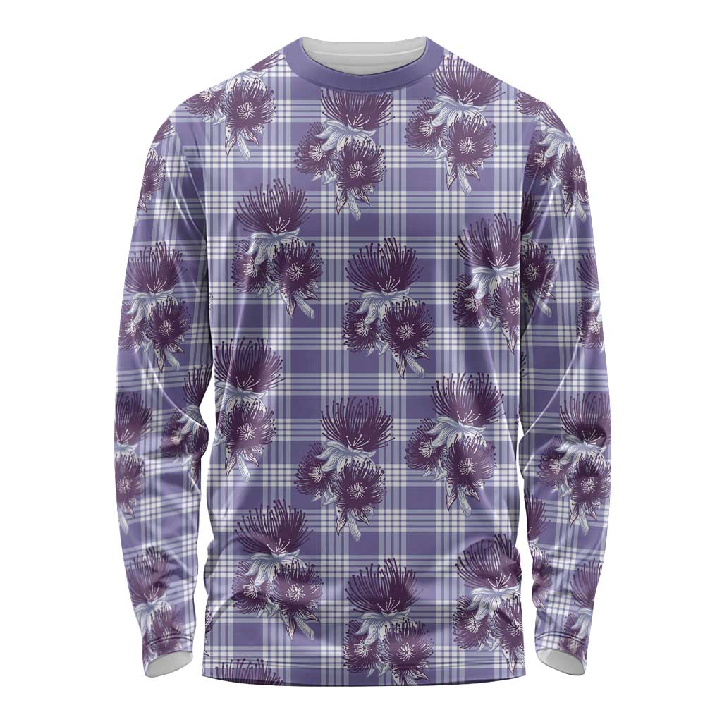 Purple Palaka Hawaii Long Sleeve Shirt Hawaiian Lehua Blossoms LT05 Unisex Purple - Polynesian Pride
