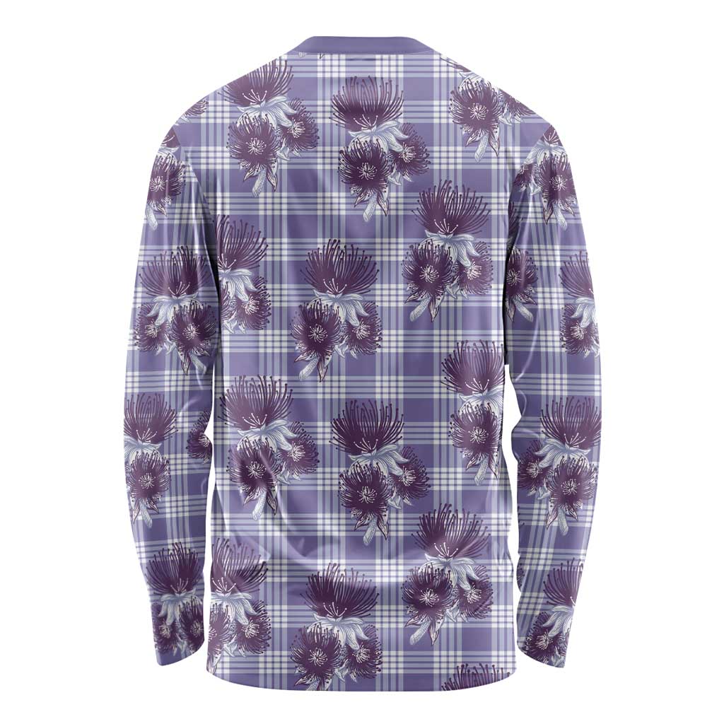 Purple Palaka Hawaii Long Sleeve Shirt Hawaiian Lehua Blossoms LT05 - Polynesian Pride