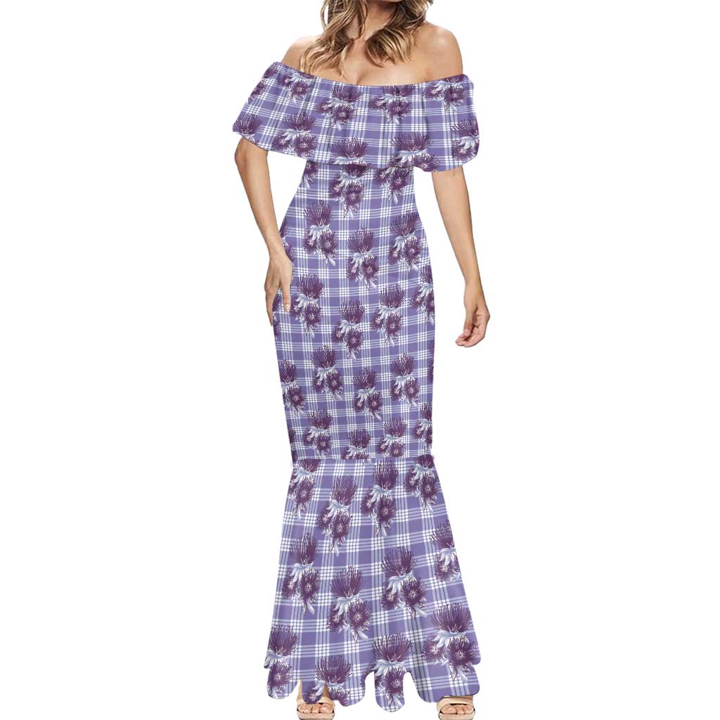 Purple Palaka Hawaii Mermaid Dress Hawaiian Lehua Blossoms LT05 - Polynesian Pride