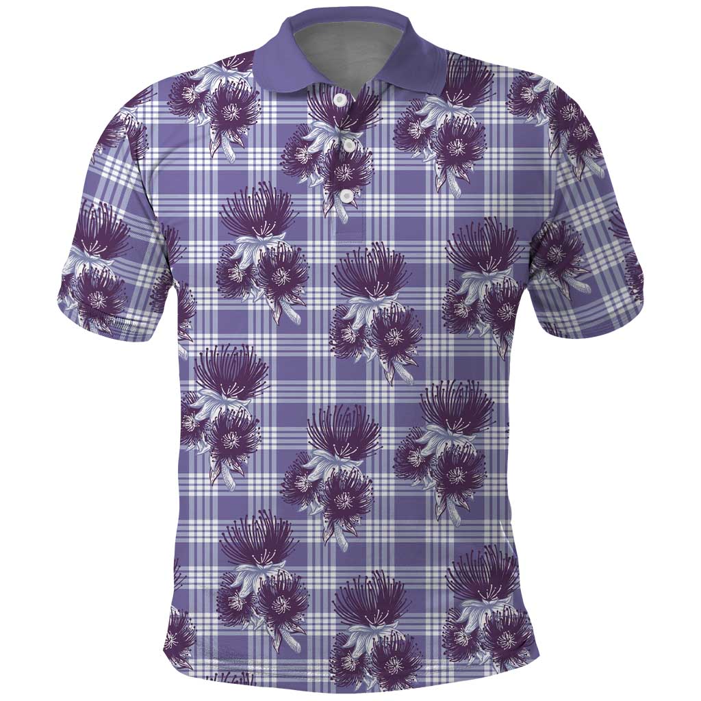 Purple Palaka Hawaii Polo Shirt Hawaiian Lehua Blossoms LT05 Purple - Polynesian Pride