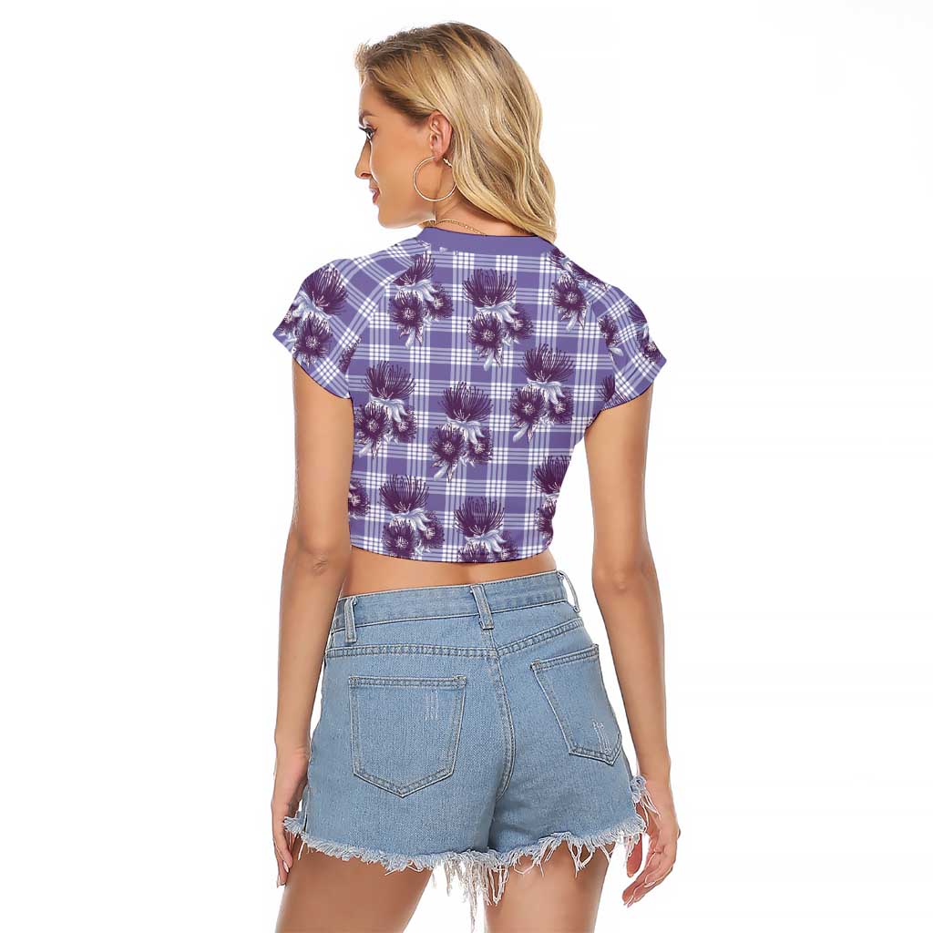 Purple Palaka Hawaii Raglan Cropped T Shirt Hawaiian Lehua Blossoms LT05 - Polynesian Pride
