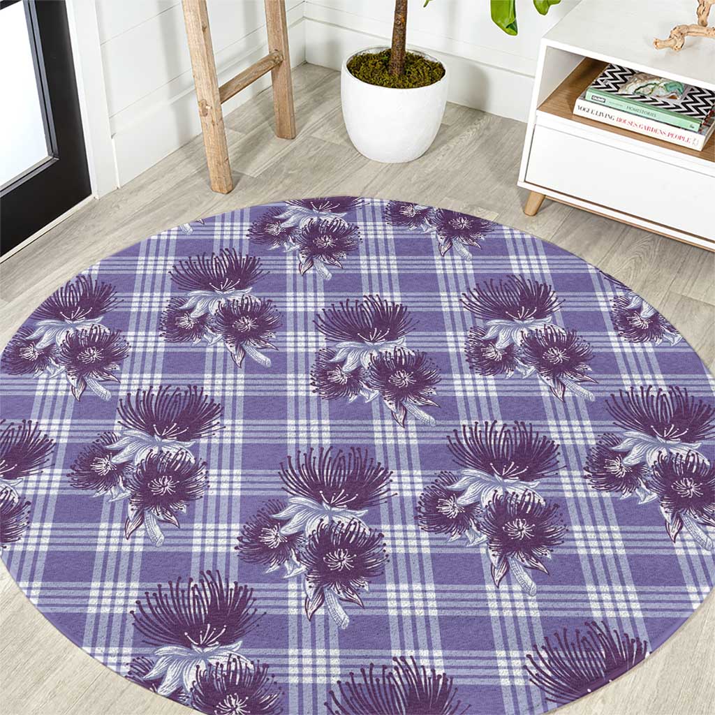 Purple Palaka Hawaii Round Carpet Hawaiian Lehua Blossoms LT05 Purple - Polynesian Pride