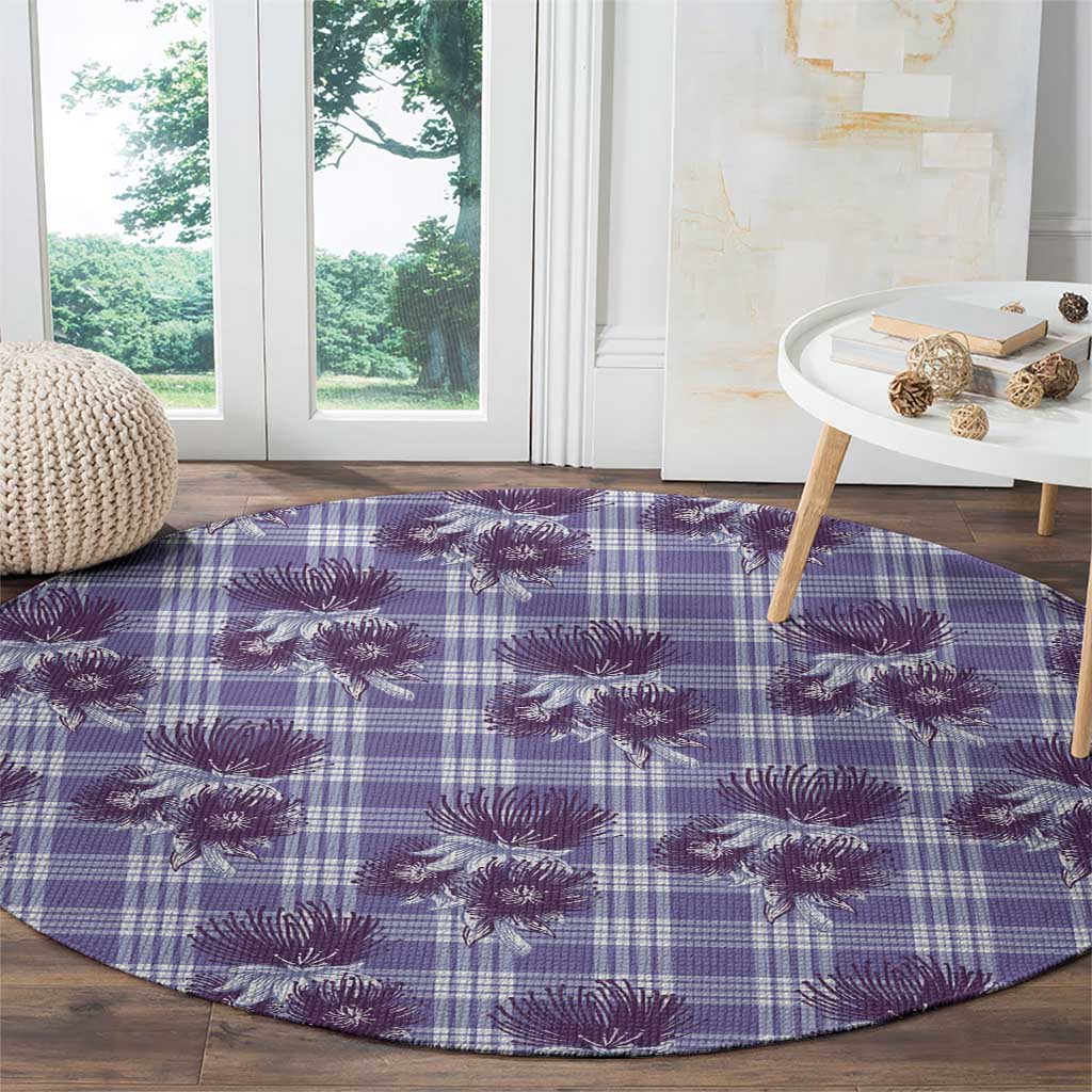Purple Palaka Hawaii Round Carpet Hawaiian Lehua Blossoms LT05 - Polynesian Pride