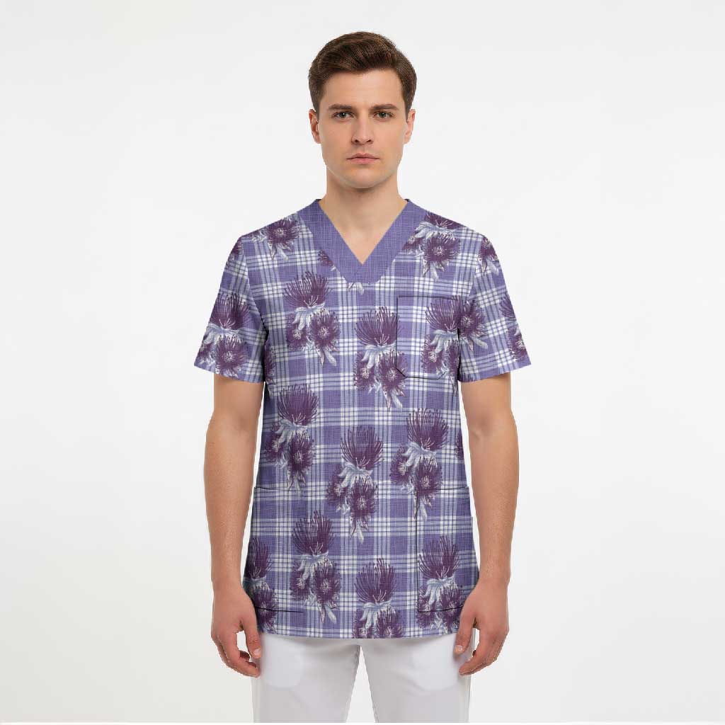 Purple Palaka Hawaii Scrub Top Hawaiian Lehua Blossoms LT05 - Polynesian Pride