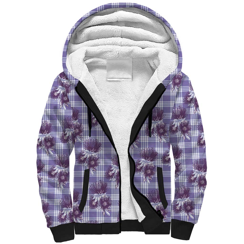 Purple Palaka Hawaii Sherpa Hoodie Hawaiian Lehua Blossoms LT05 Unisex Purple - Polynesian Pride
