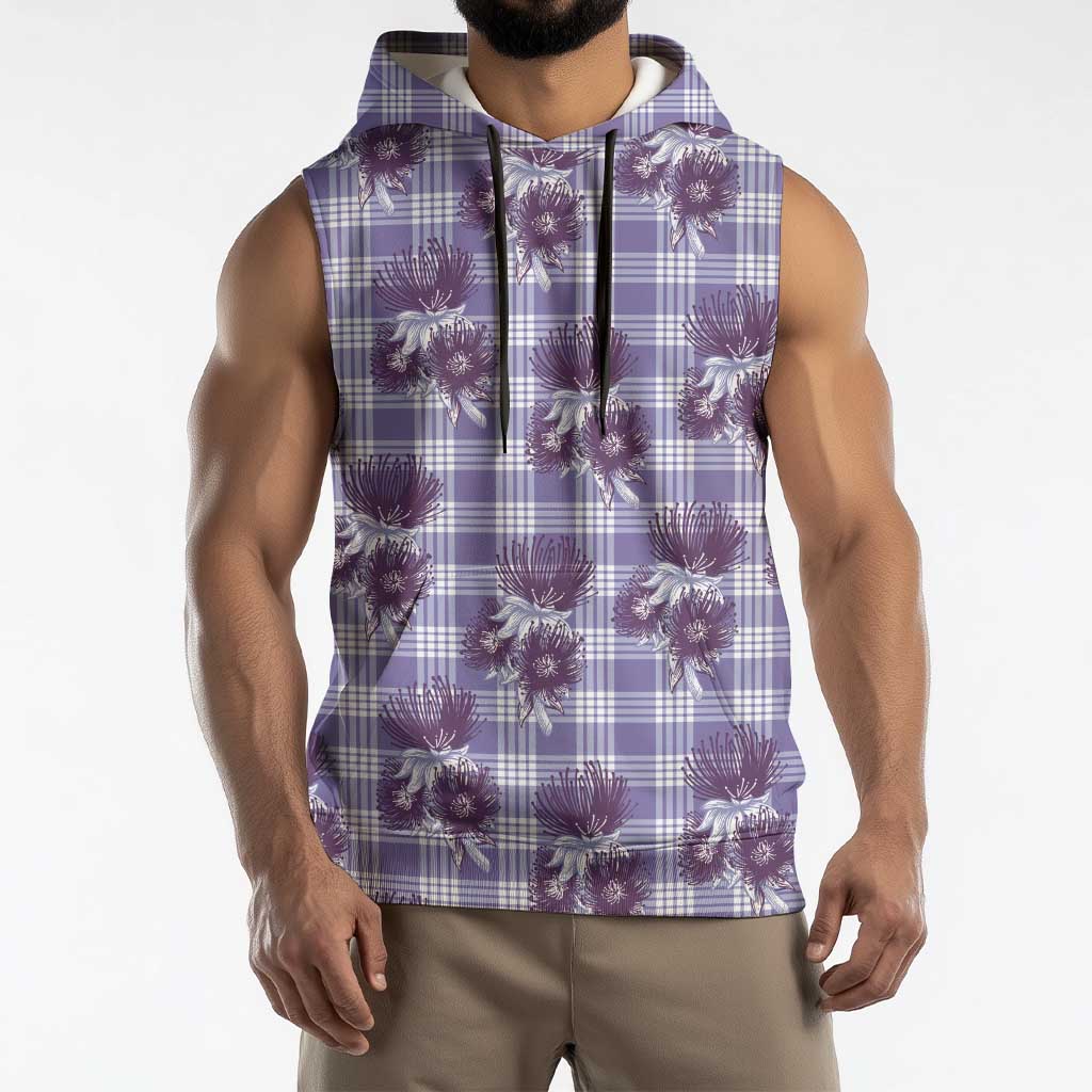 Purple Palaka Hawaii Sleeveless Hoodie Hawaiian Lehua Blossoms LT05 - Polynesian Pride