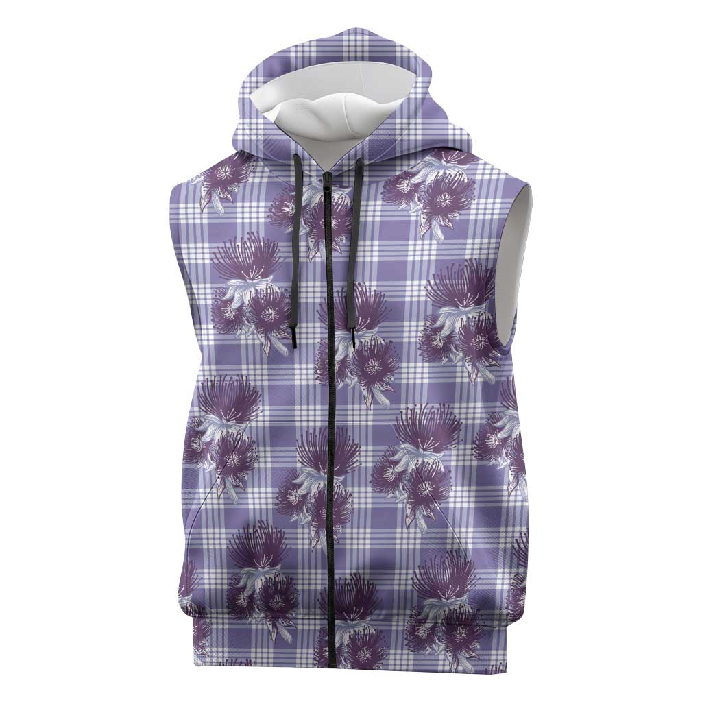 Purple Palaka Hawaii Sleeveless Zip Hoodie Hawaiian Lehua Blossoms LT05 Purple - Polynesian Pride