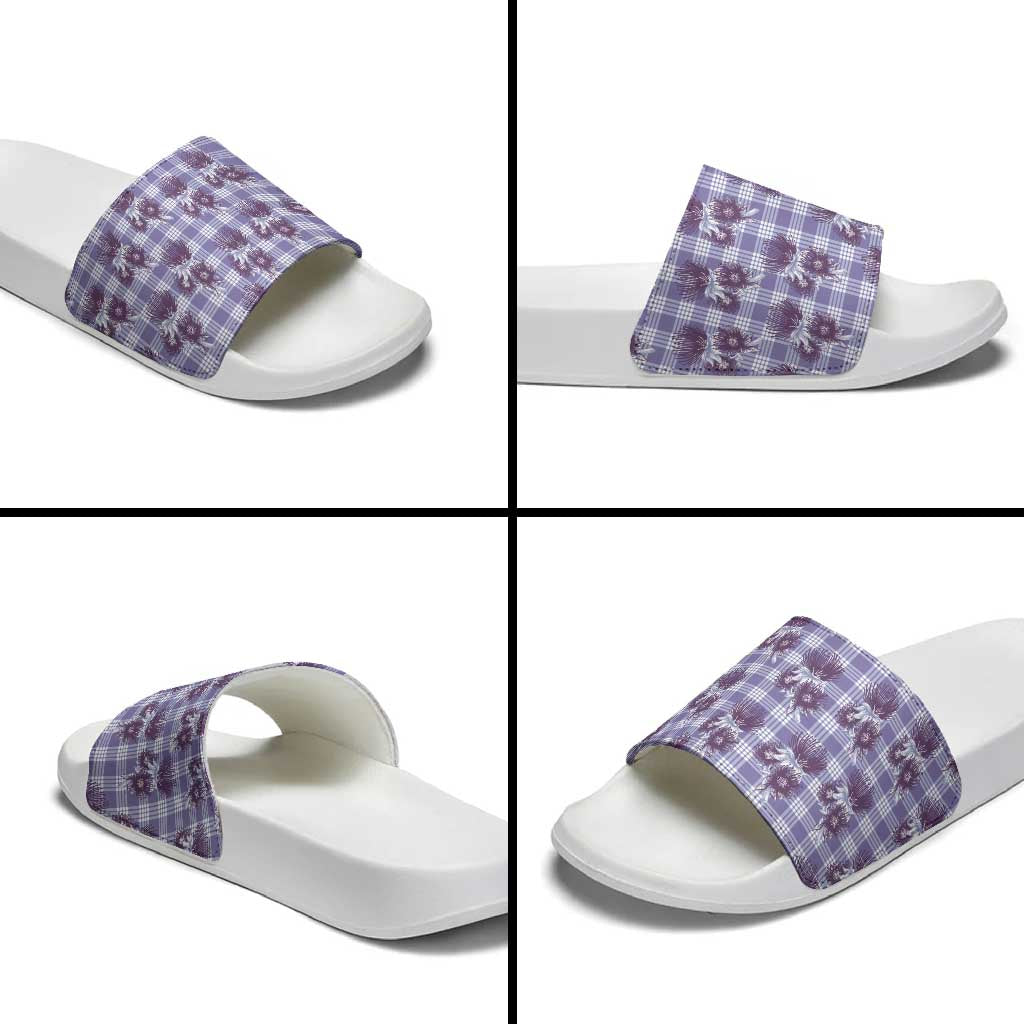 Purple Palaka Hawaii Slide Sandals Hawaiian Lehua Blossoms LT05 - Polynesian Pride