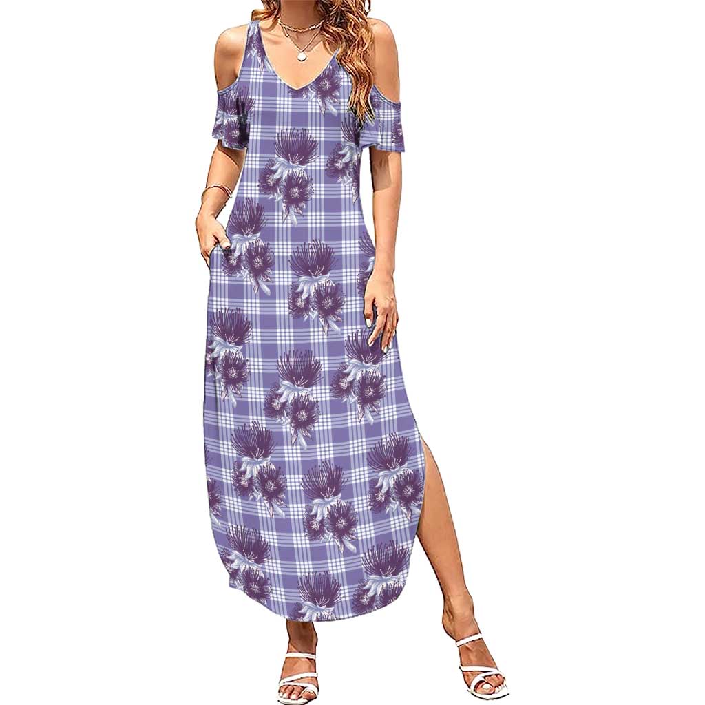 Purple Palaka Hawaii Summer Maxi Dress Hawaiian Lehua Blossoms LT05 Women Purple - Polynesian Pride