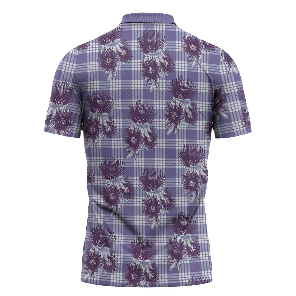 Purple Palaka Hawaii Zipper Polo Shirt Hawaiian Lehua Blossoms LT05 - Polynesian Pride