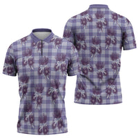 Purple Palaka Hawaii Zipper Polo Shirt Hawaiian Lehua Blossoms LT05 - Polynesian Pride