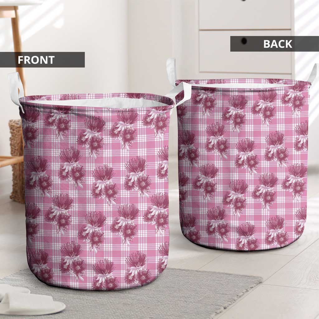 Pink Palaka Hawaii Laundry Basket Hawaiian Lehua Blossoms LT05 - Polynesian Pride