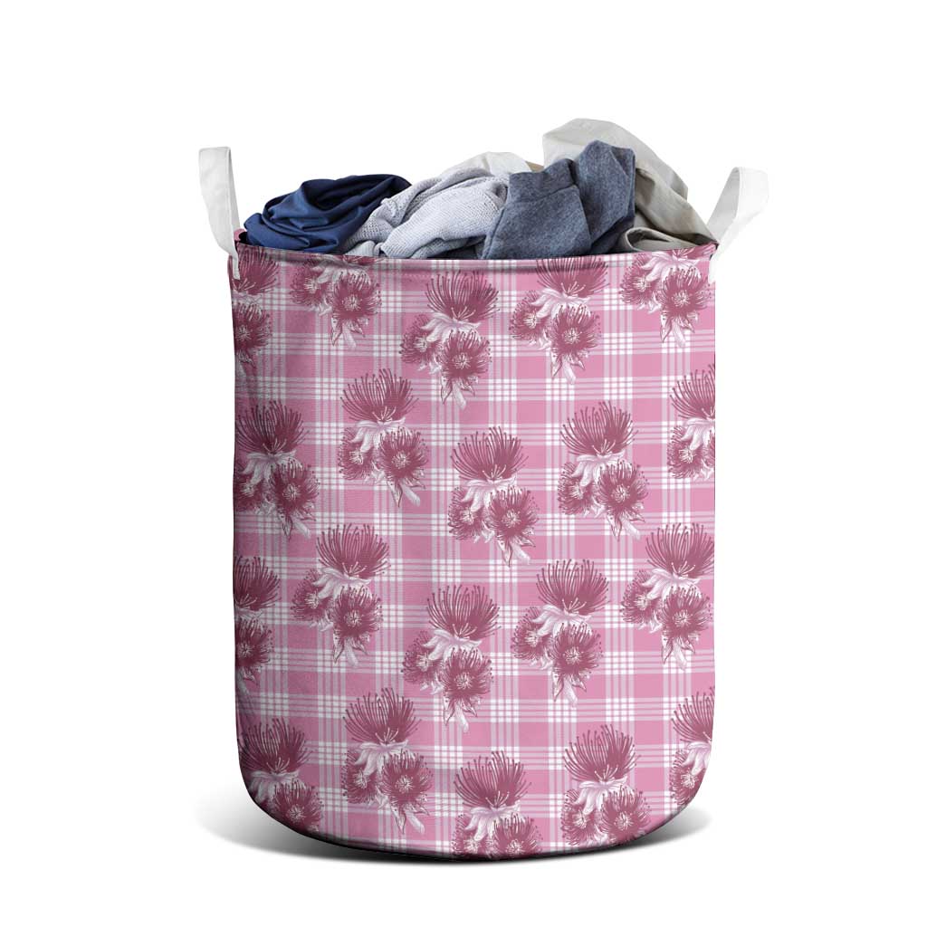Pink Palaka Hawaii Laundry Basket Hawaiian Lehua Blossoms LT05 - Polynesian Pride