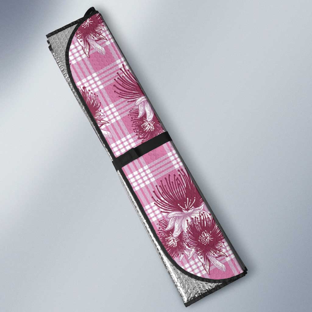 Pink Palaka Hawaii Auto Sun Shade Hawaiian Lehua Blossoms LT05 - Polynesian Pride