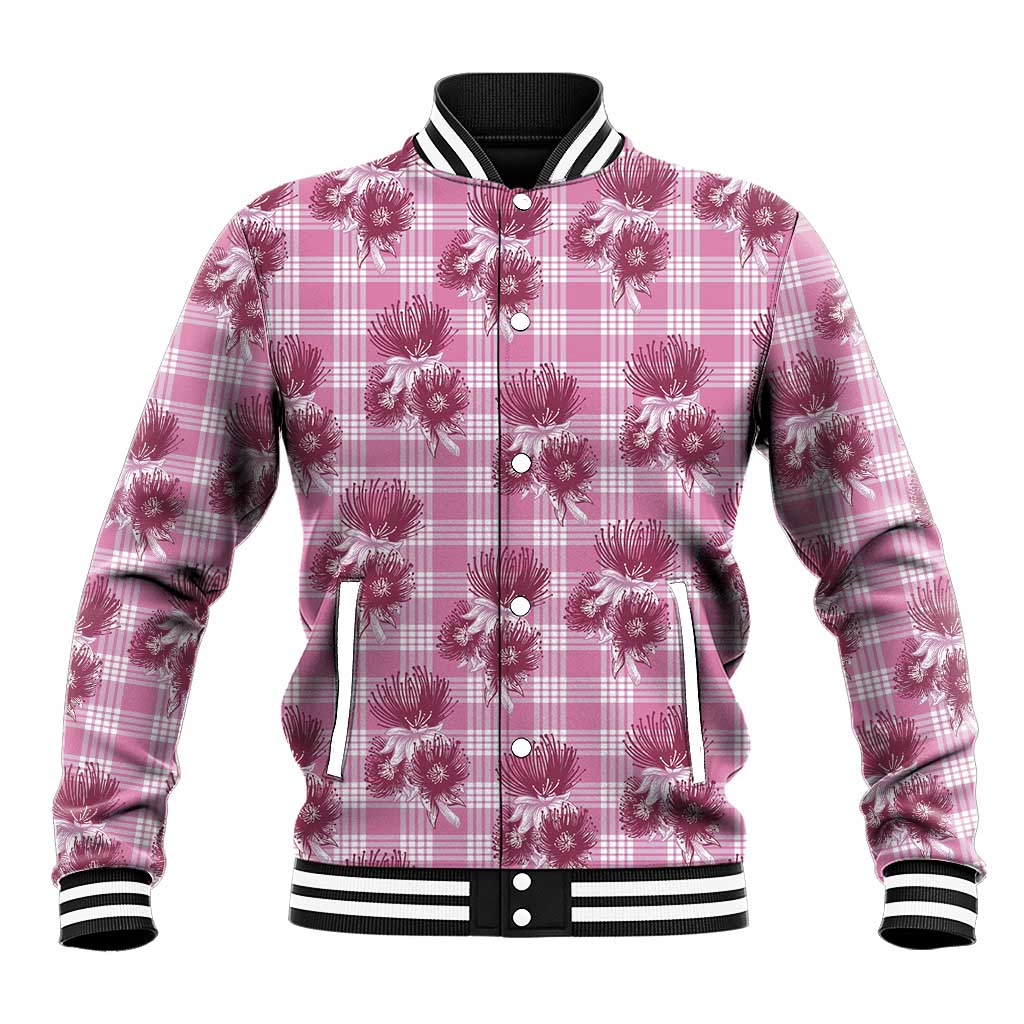 Pink Palaka Hawaii Baseball Jacket Hawaiian Lehua Blossoms LT05 Unisex Pink - Polynesian Pride