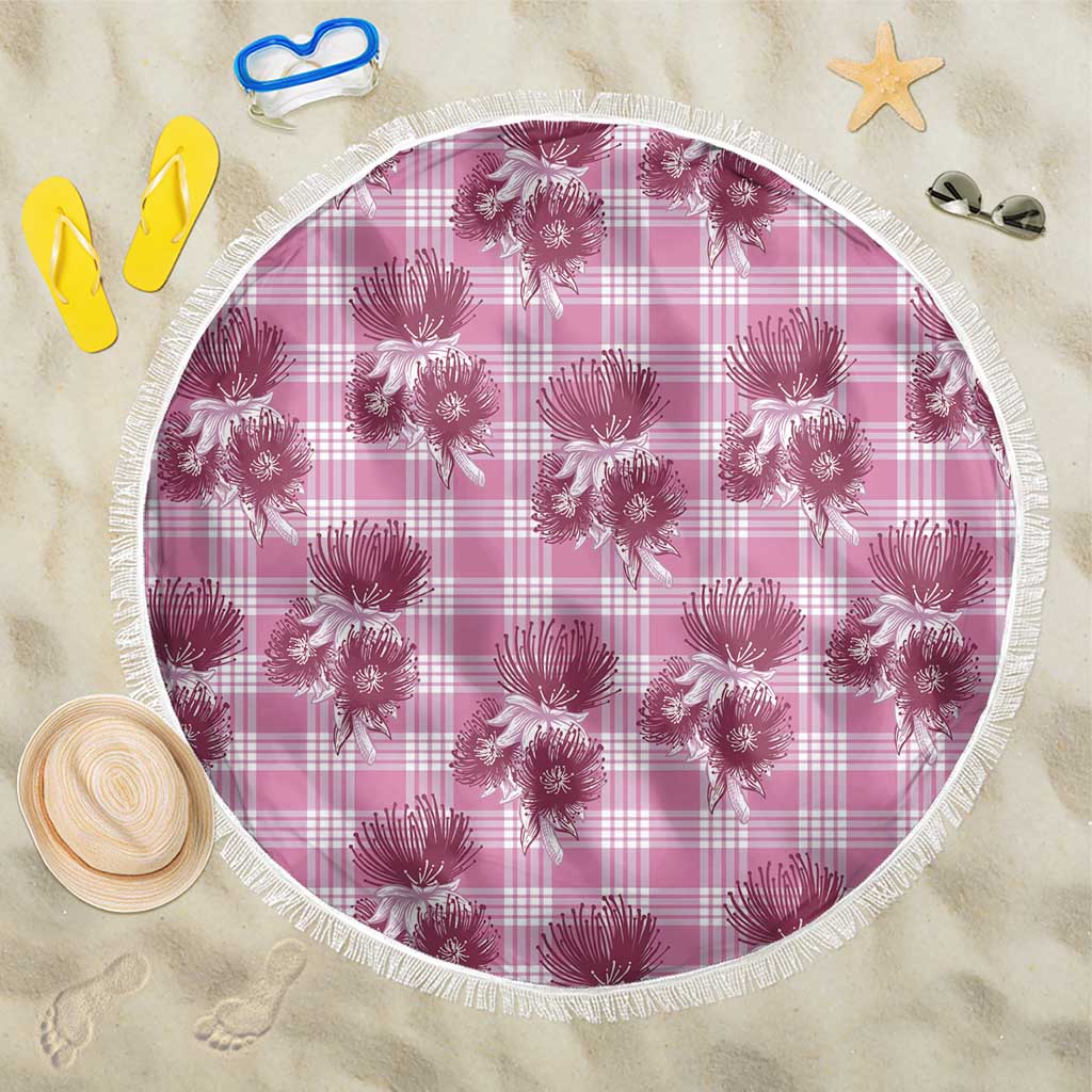 Pink Palaka Hawaii Beach Blanket Hawaiian Lehua Blossoms