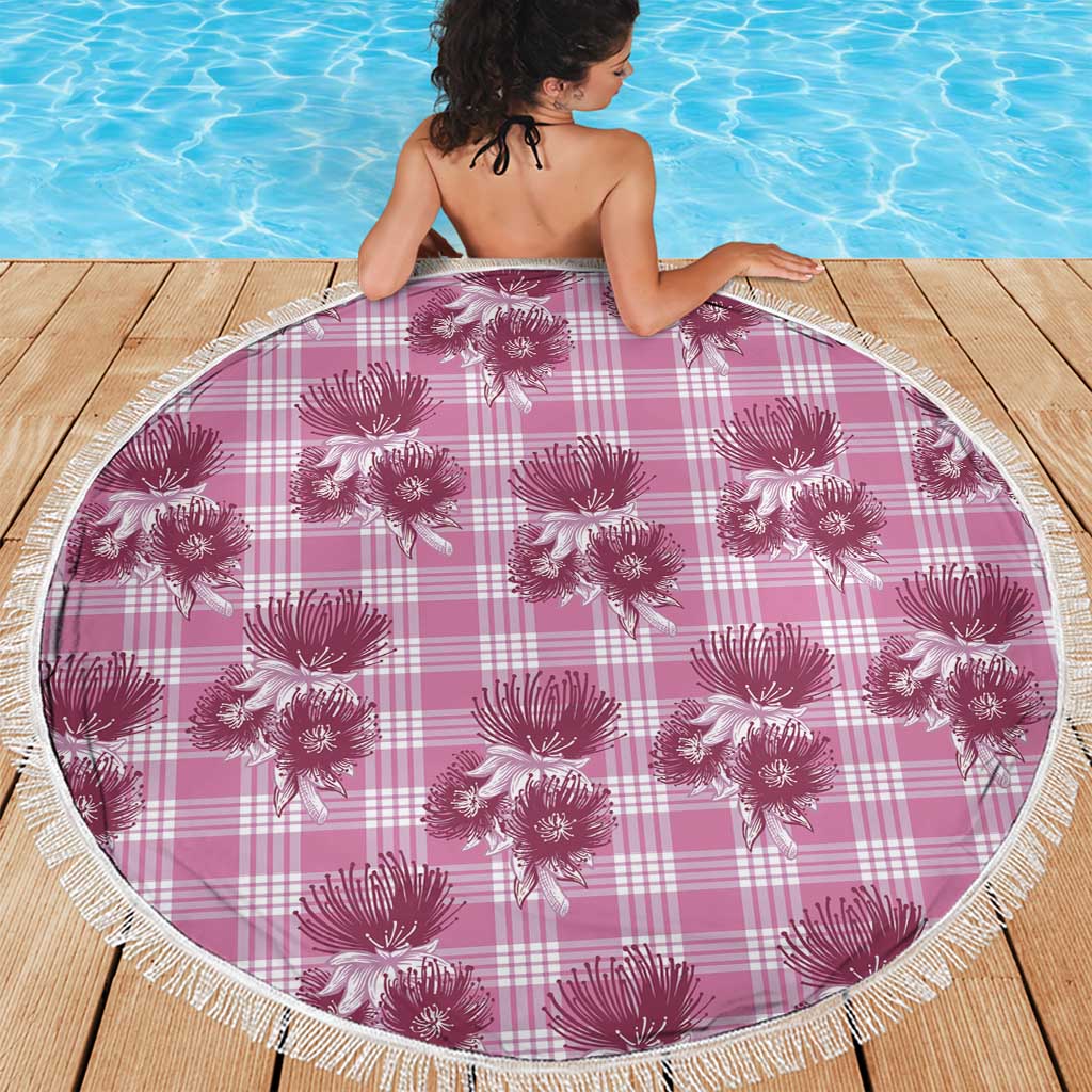Pink Palaka Hawaii Beach Blanket Hawaiian Lehua Blossoms