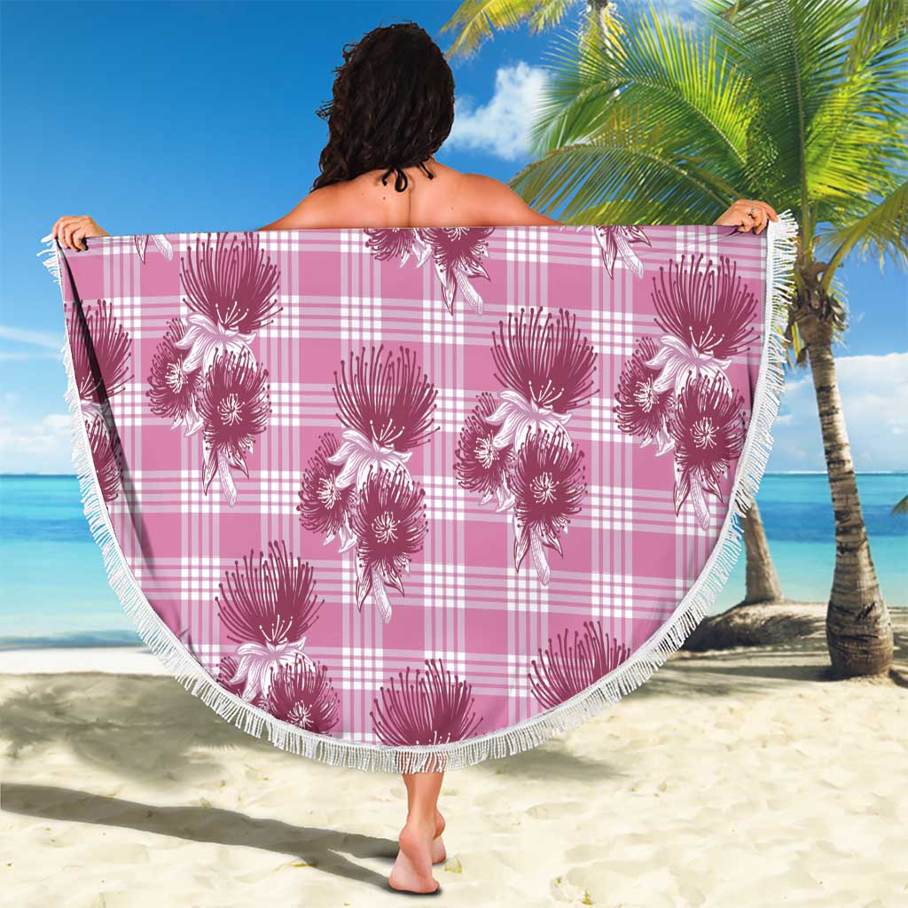 Pink Palaka Hawaii Beach Blanket Hawaiian Lehua Blossoms