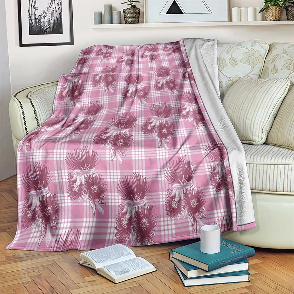 Pink Palaka Hawaii Blanket Hawaiian Lehua Blossoms LT05 Pink - Polynesian Pride