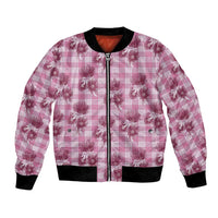Pink Palaka Hawaii Bomber Jacket Hawaiian Lehua Blossoms LT05 Unisex Pink - Polynesian Pride
