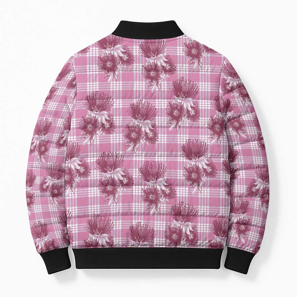 Pink Palaka Hawaii Bomber Puffer Jacket Hawaiian Lehua Blossoms LT05 - Polynesian Pride