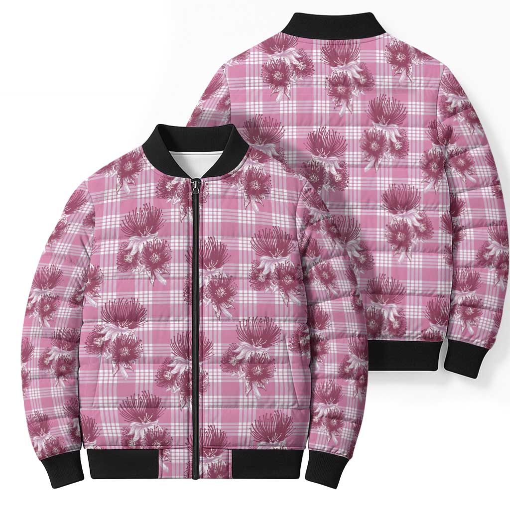Pink Palaka Hawaii Bomber Puffer Jacket Hawaiian Lehua Blossoms LT05 - Polynesian Pride