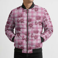 Pink Palaka Hawaii Bomber Puffer Jacket Hawaiian Lehua Blossoms LT05 - Polynesian Pride