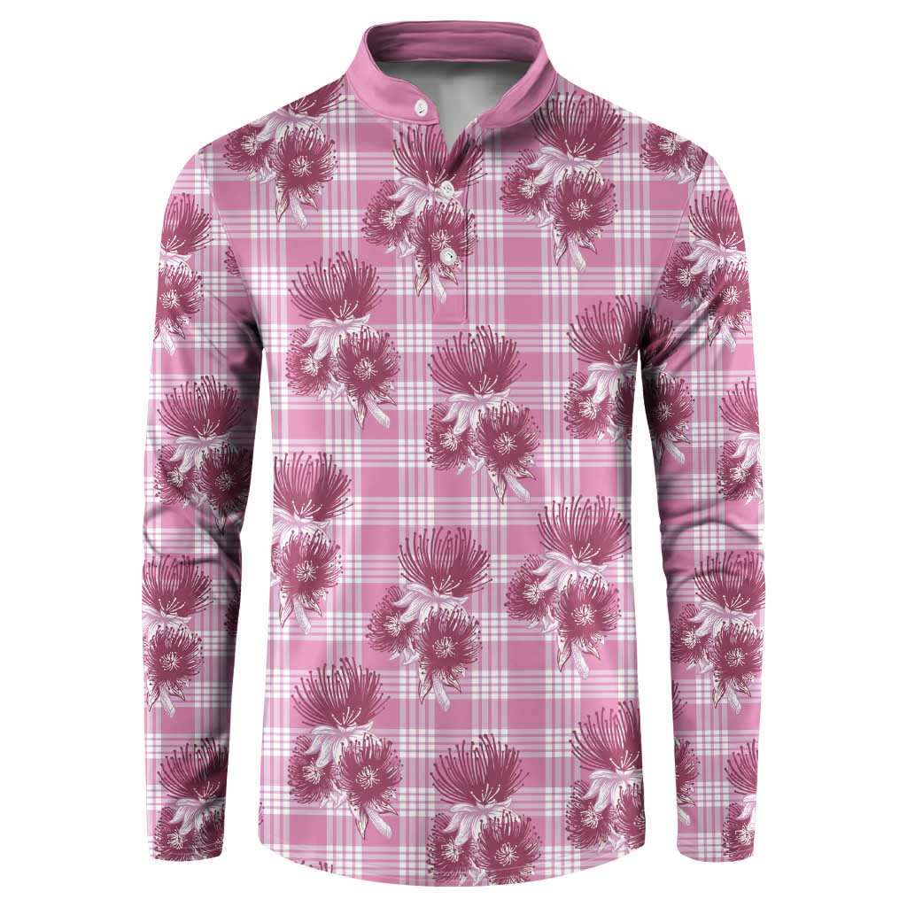 Pink Palaka Hawaii Button Sweatshirt Hawaiian Lehua Blossoms LT05 Pink - Polynesian Pride