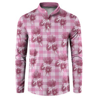 Pink Palaka Hawaii Button Sweatshirt Hawaiian Lehua Blossoms LT05 Pink - Polynesian Pride