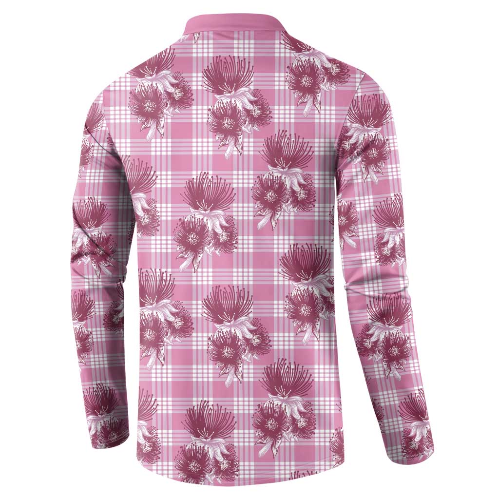 Pink Palaka Hawaii Button Sweatshirt Hawaiian Lehua Blossoms LT05 - Polynesian Pride