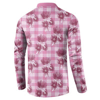 Pink Palaka Hawaii Button Sweatshirt Hawaiian Lehua Blossoms LT05 - Polynesian Pride